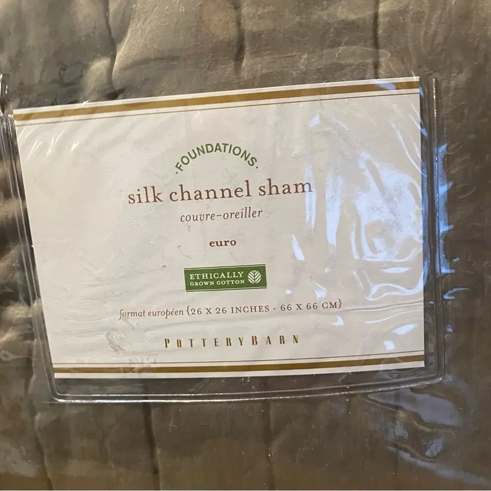 Pottery NWTs Barn Silk Channel Euro Pillow Sham Brown Taupe